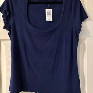 Torrid Blue Ribbed Ruffled Short Sleeve Tee